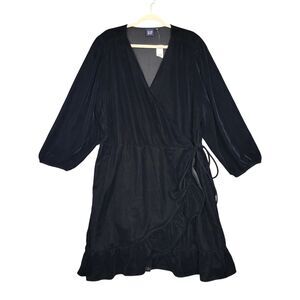 NWT GAP Black Velvet Wrap Dress Whimsigoth Witchy Dark Romantic SIZE XXL TALL